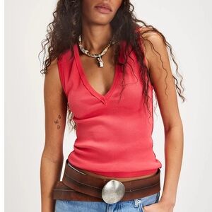 Free People We The Free Neria V-Neck Ribbed Tank Top Tart Berry New Size XS